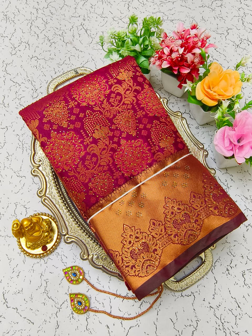 Pure Silk Stone Work Saree | Rich Zari Border I PSSWS25