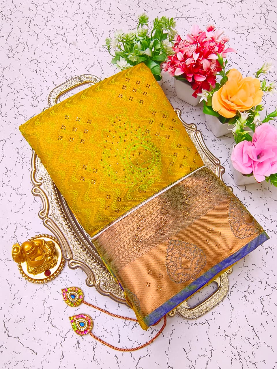 Pure Silk Stone Work Saree | Rich Zari Border I PSSWS08