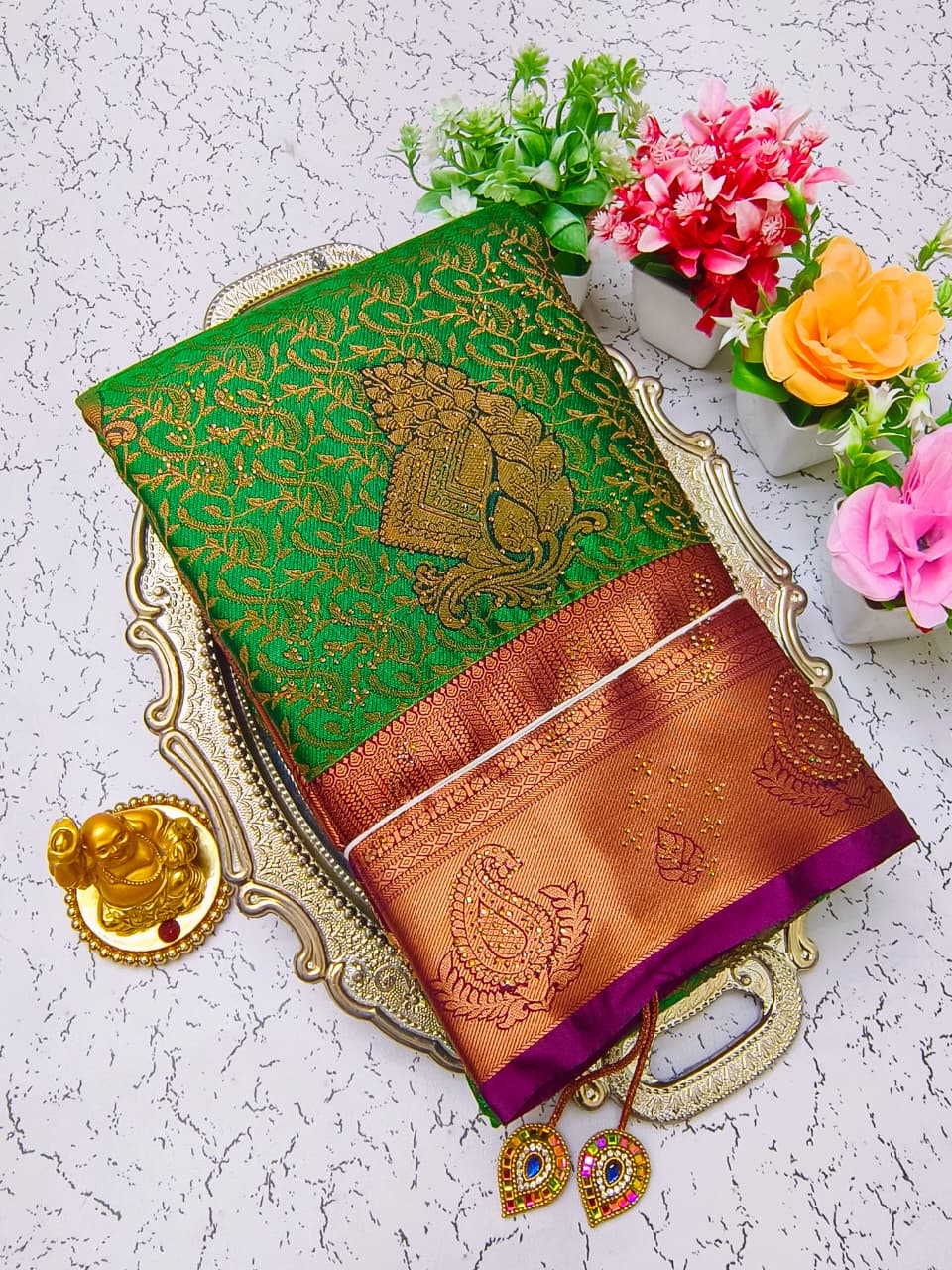 Pure Silk Stone Work Saree | Rich Zari Border I PSSWS13