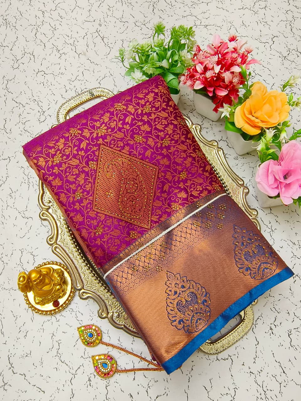 Pure Silk Stone Work Saree | Rich Zari Border I PSSWS26