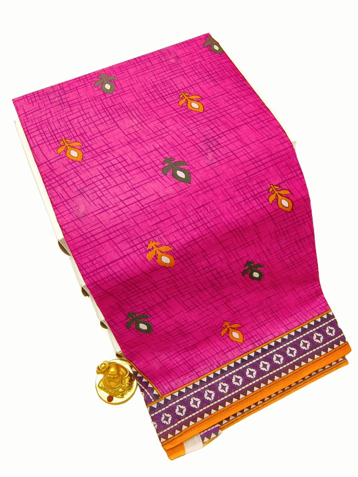 Erode Voile Cotton Saree Rani Pink Purple Orange Border Leaf Butta ERODE08 Ravee Silk
