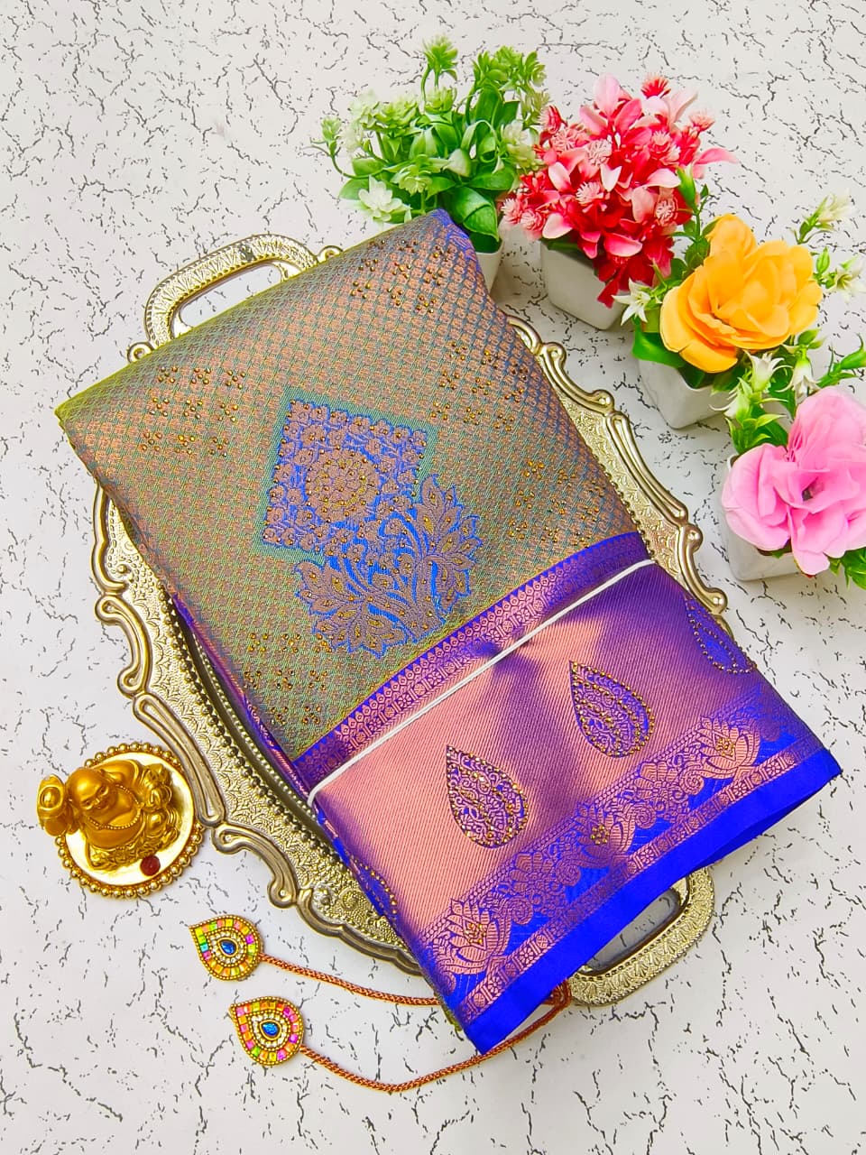 Pure Silk Stone Work Saree | Rich Zari Border I PSSWS01