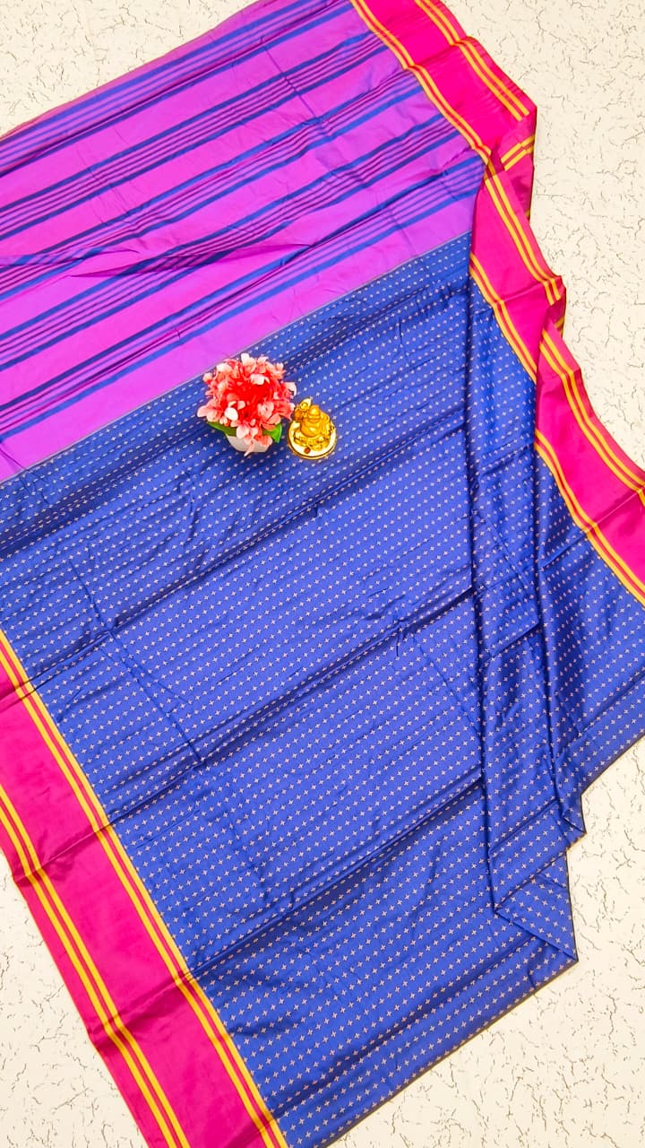 Aarani Soft Silk Saree – Royal Blue with Magenta Zari Border