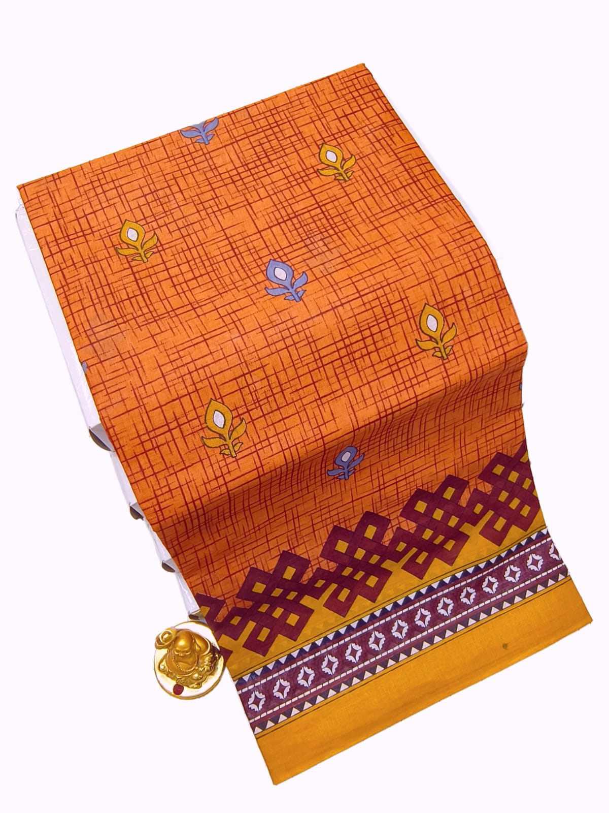 Erode Voile Cotton Saree Burnt Orange Maroon Mustard Border Leaf Butta ERODE05 Ravee Silk