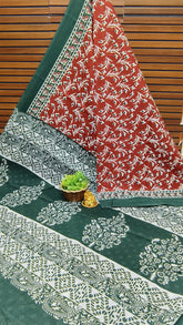 Bengal Black Red White Mul Mul Cotton saree with Leaf Motif print