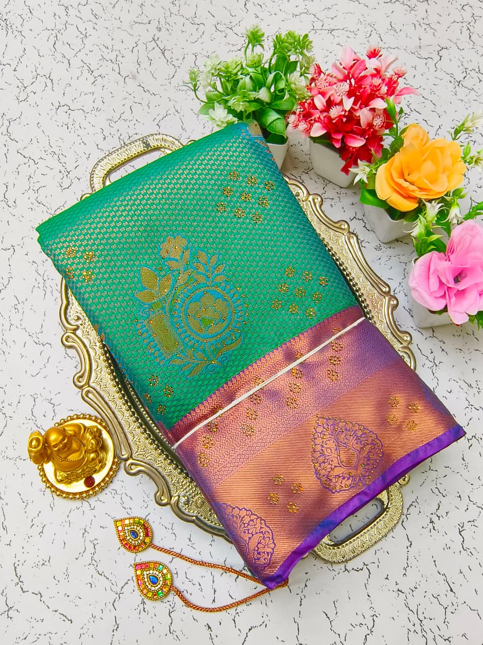 Pure Silk Stone Work Saree | Rich Zari Border I PSSWS19