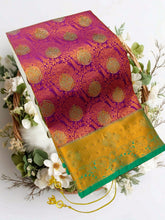 Bridal Stone Work Bronze Purple Pure Silk saree with Zari Work, Stone Work, Butta and Jacquard details