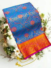 Bridal Stone Work Purple Gold Pure Silk saree with Zari Work, Stone Work, Butta and Jacquard details