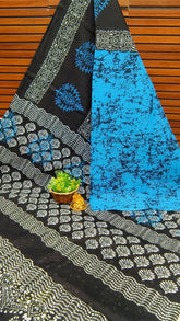Bengal Black Red Mul Mul Cotton saree with Floral print