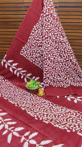 Bengal Maroon White Mul Mul Cotton saree with Polka Dot print