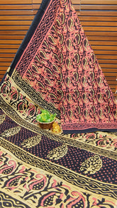 Bengal Green Red Mul Mul Cotton saree with Floral print