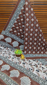 Bengal Black Purple Mul Mul Cotton saree with Paisley Motif print