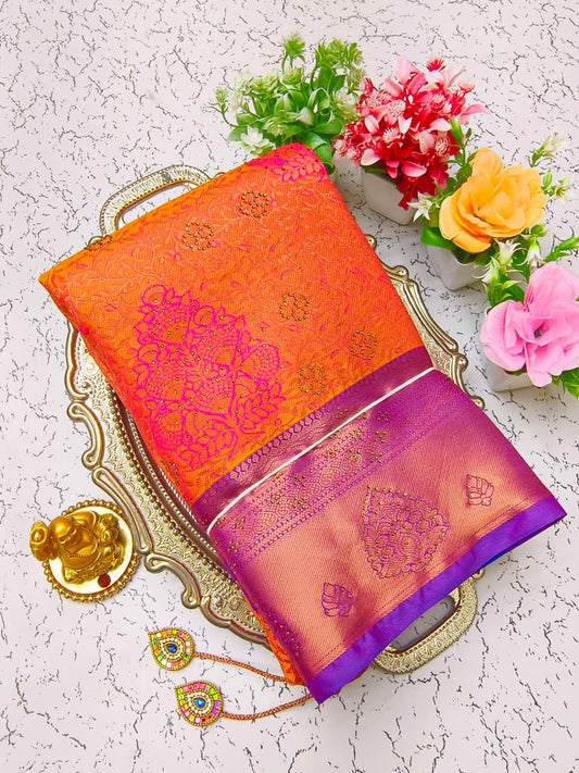 Pure Silk Stone Work Saree | Rich Zari Border I PSSWS18