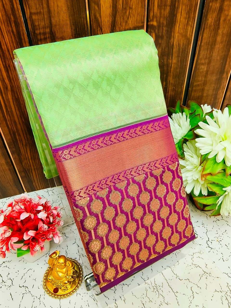 Pure Silk Saree | Zari Butta & Emboss Design with Rich Border | Wedding & Festive Wear - PUPLBE03