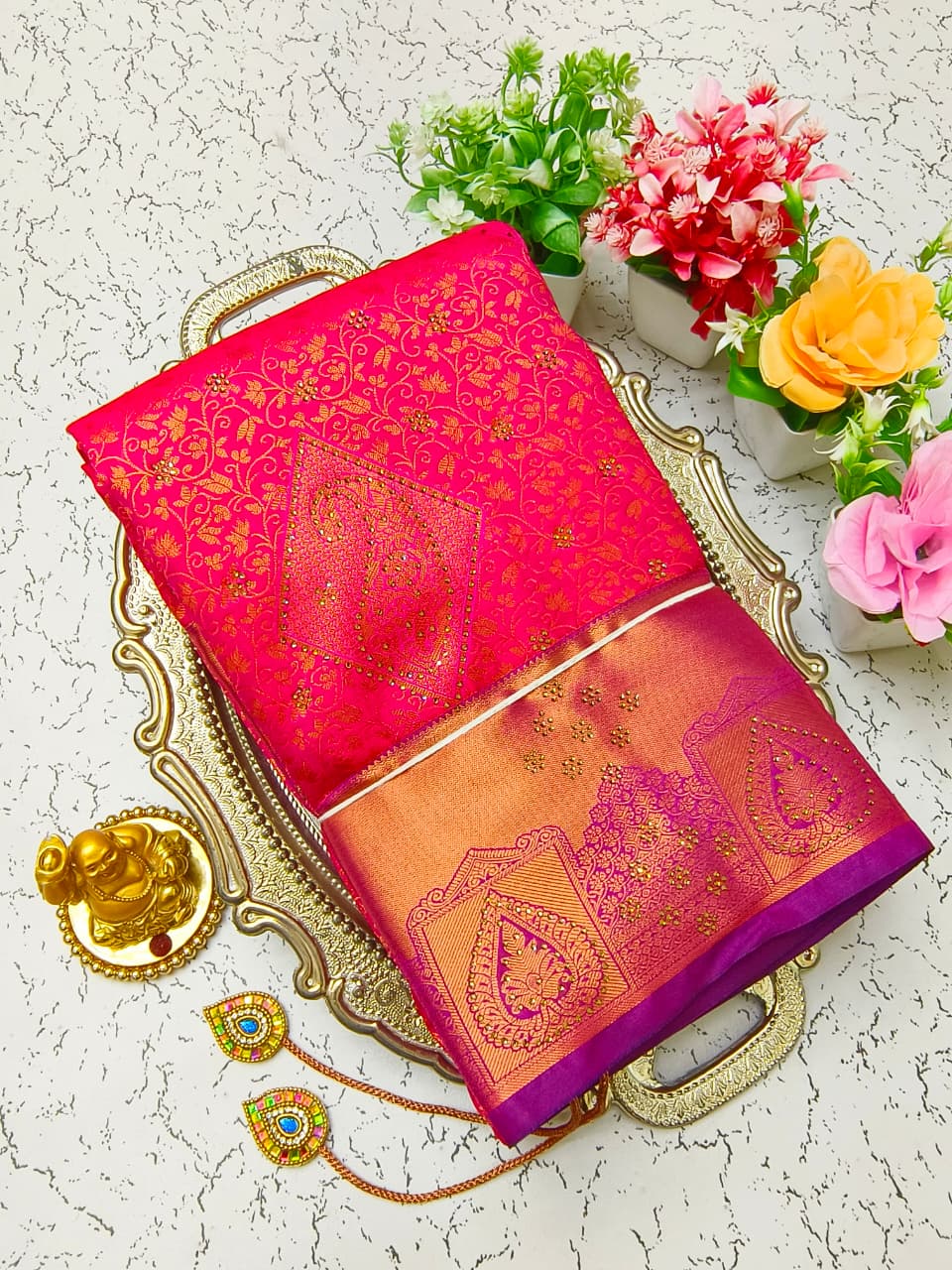 Pure Silk Stone Work Saree | Rich Zari Border I PSSWS20
