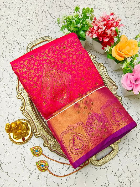 Pure Silk Stone Work Saree | Rich Zari Border I PSSWS20