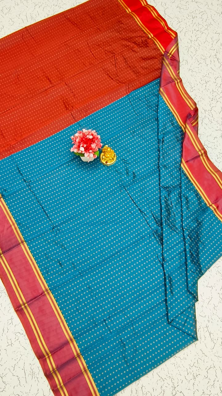 Aarani Soft Silk Saree – Sky Blue with Dusty Rose Zari Border