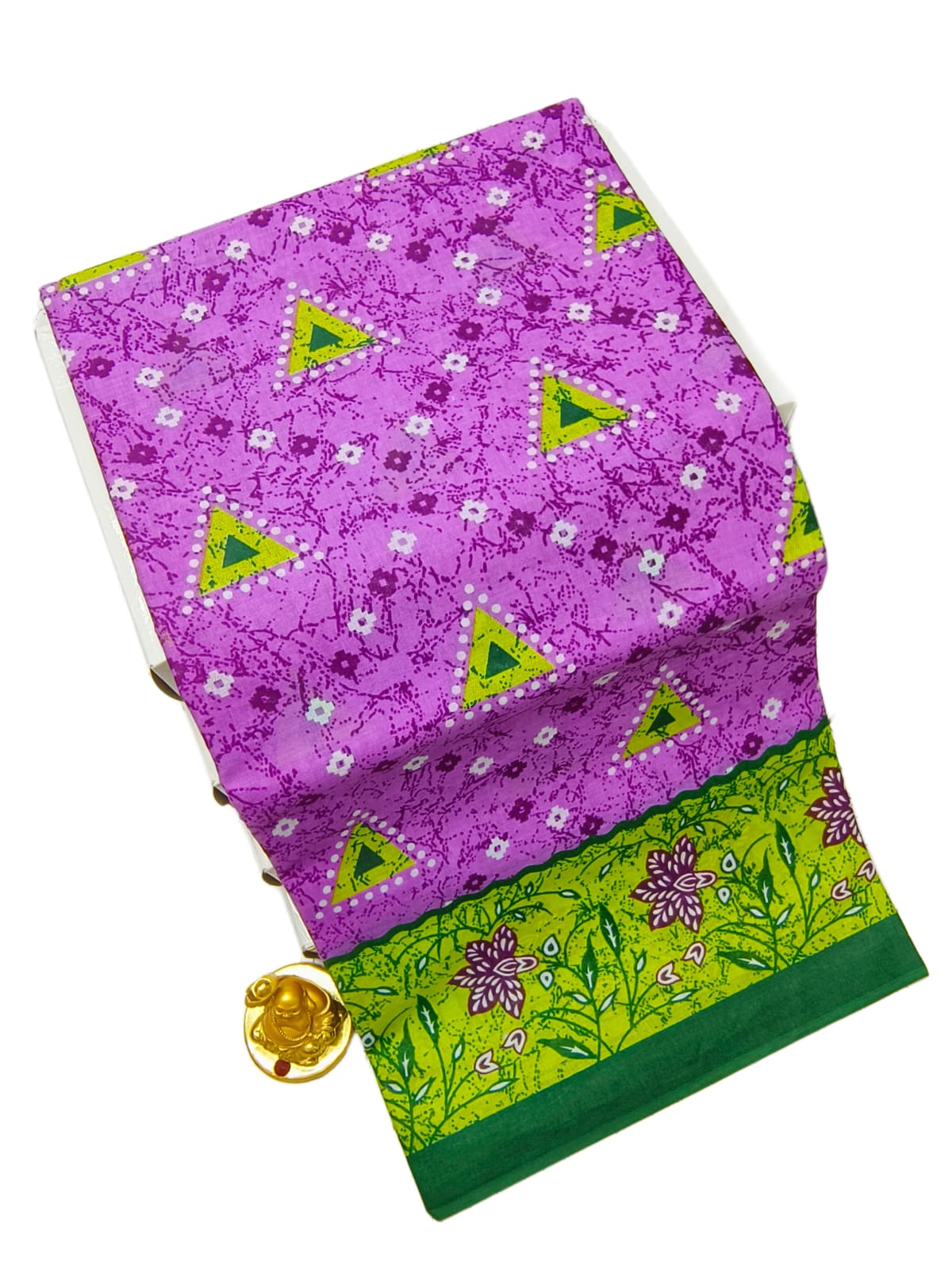 Erode Voile Cotton Saree Orchid Purple Lime Green Border Floral Sprig Print ERODE12 Ravee Silk