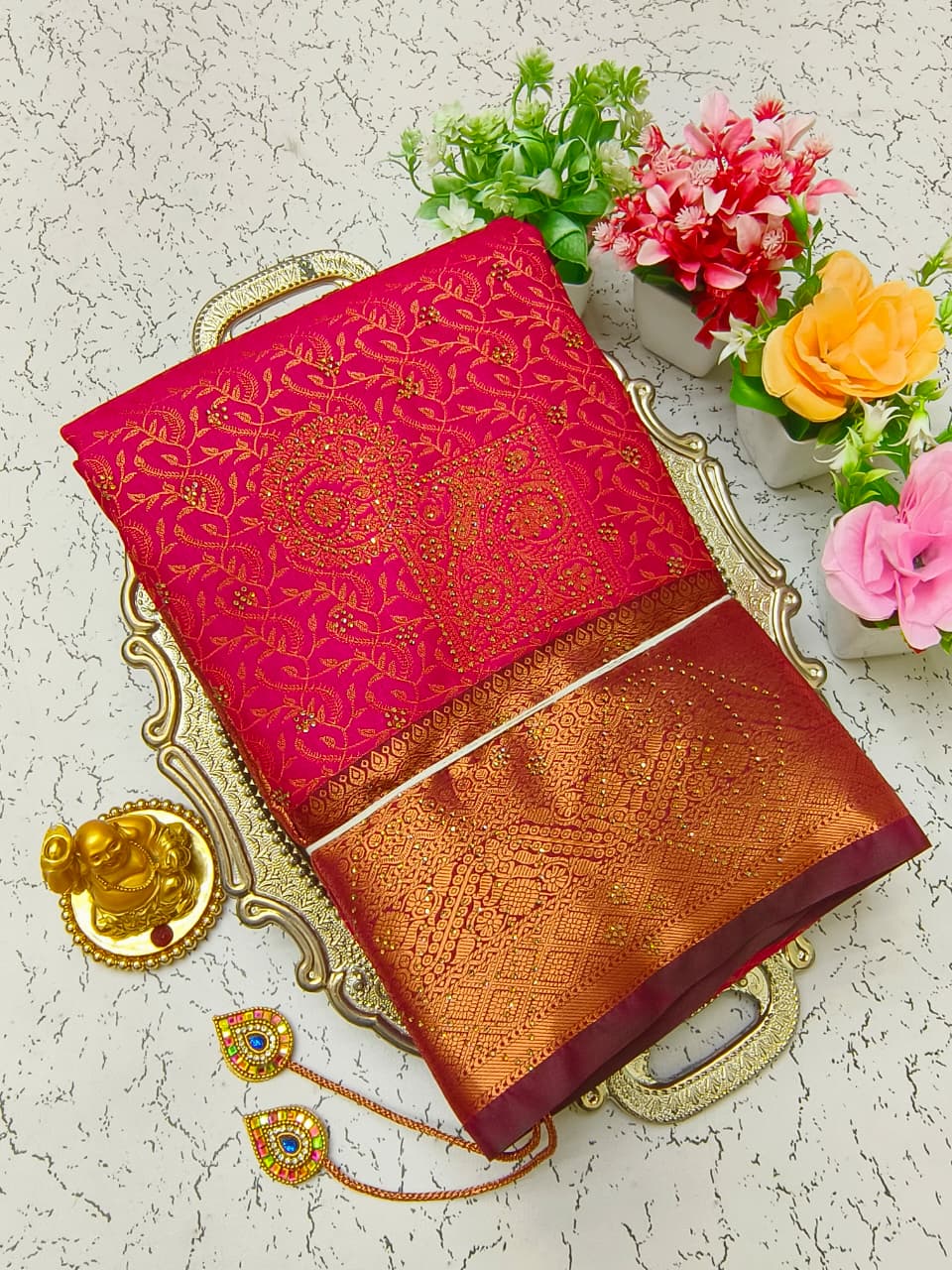 Pure Silk Stone Work Saree | Rich Zari Border I PSSWS22