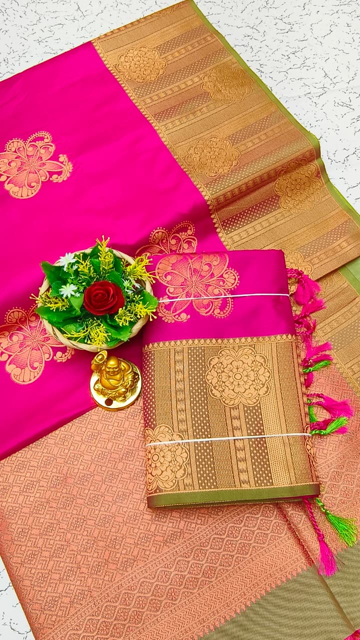 Luxury Meena Soft Silk Saree – Parrot / Lime Green | LMSSI13