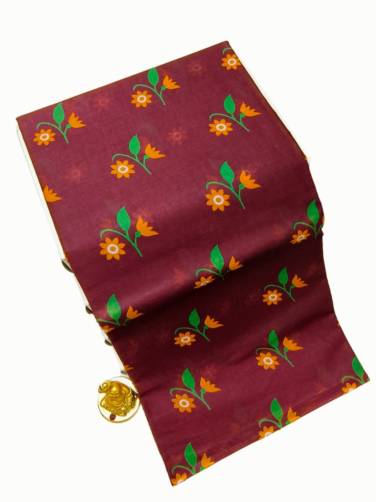 Erode Voile Cotton Saree | Wine / Maroon with Kalamkari Floral Vine Print & White Border | ERODE14 | Ravee Silk