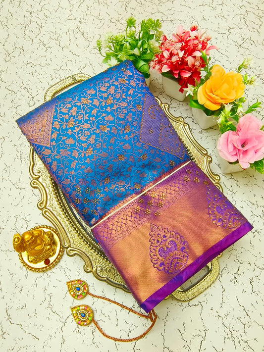 Pure Silk Stone Work Saree | Rich Zari Border I PSSWS23