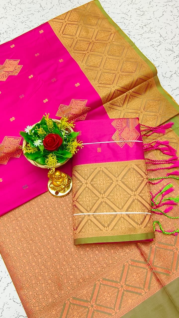 Luxury Meena Soft Silk Saree – Hot Pink / Rani Pink | LMSSI14