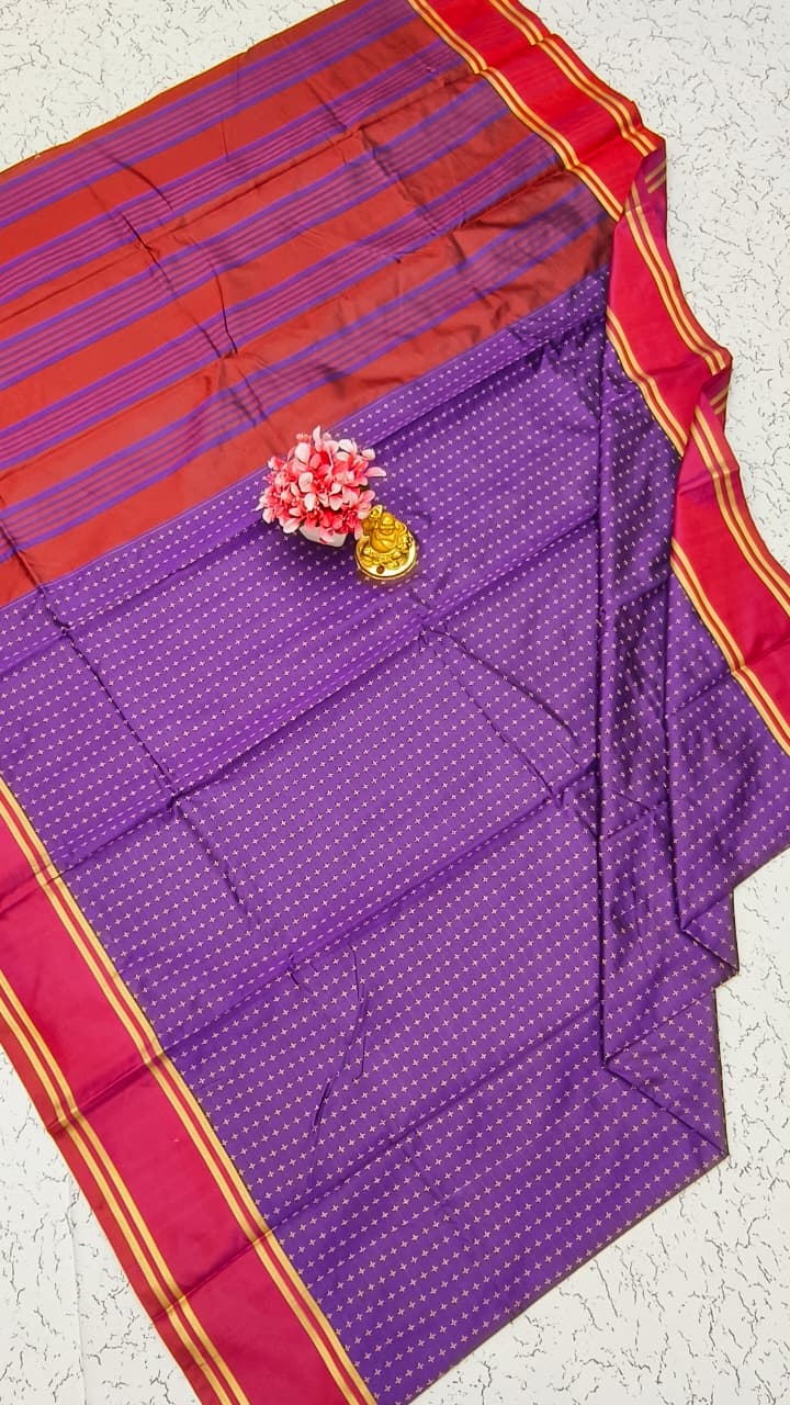 Aarani Soft Silk Saree – Medium Purple with Deep Pink Zari Border
