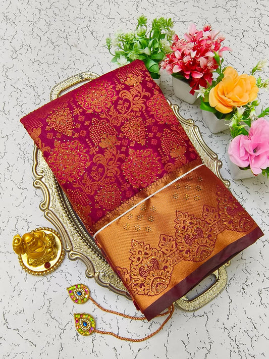 Pure Silk Stone Work Saree | Rich Zari Border I PSSWS25