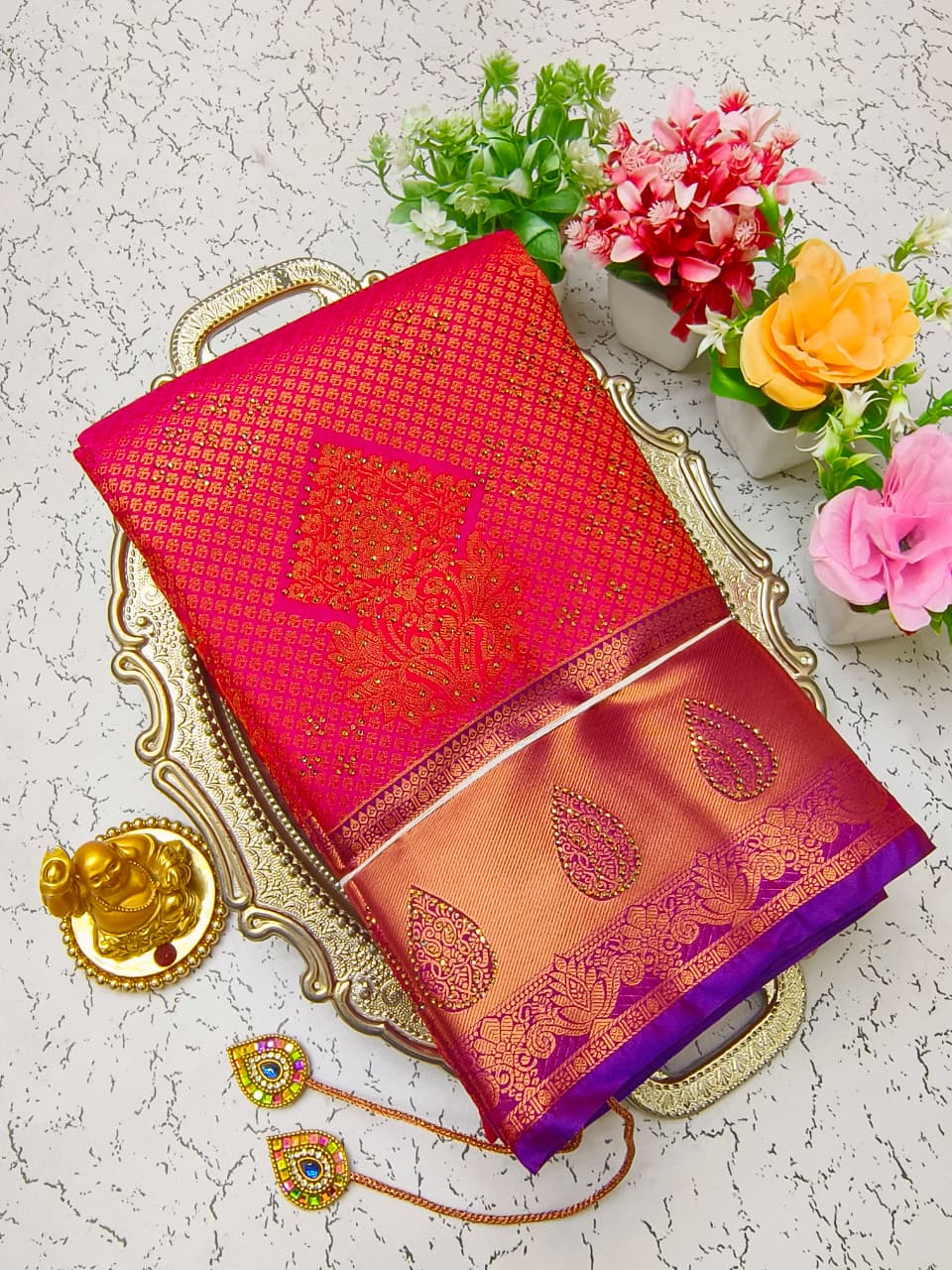 Pure Silk Stone Work Saree | Rich Zari Border I PSSWS04
