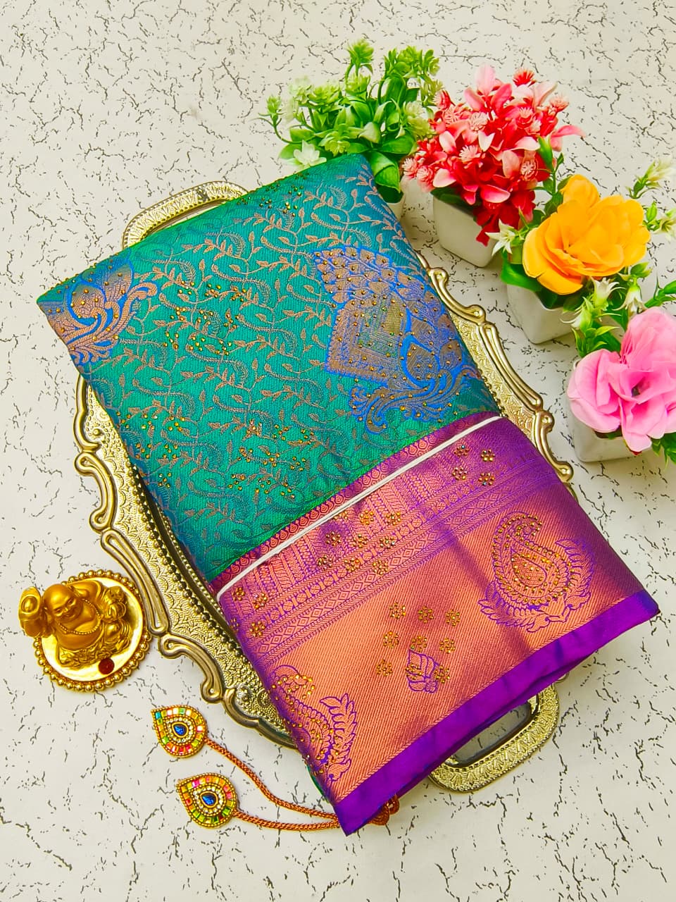 Pure Silk Stone Work Saree | Rich Zari Border I PSSWS03