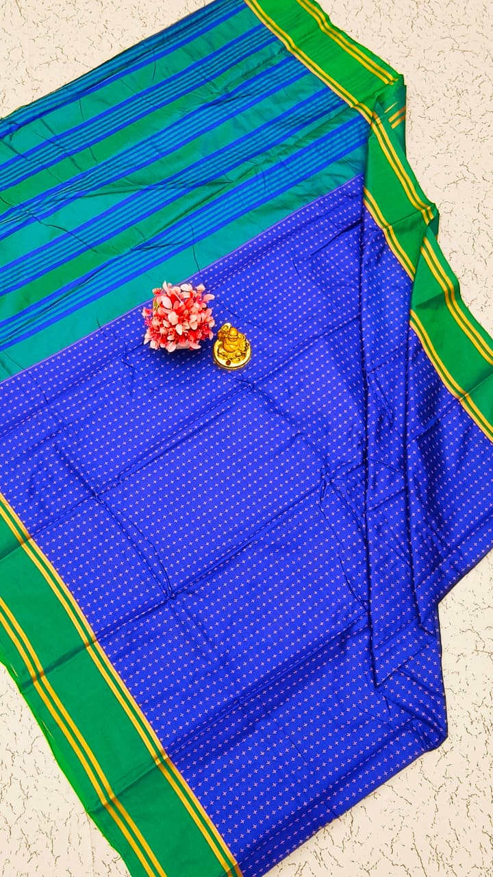 Aarani Soft Silk Saree – Royal Blue with Emerald Green Zari Border