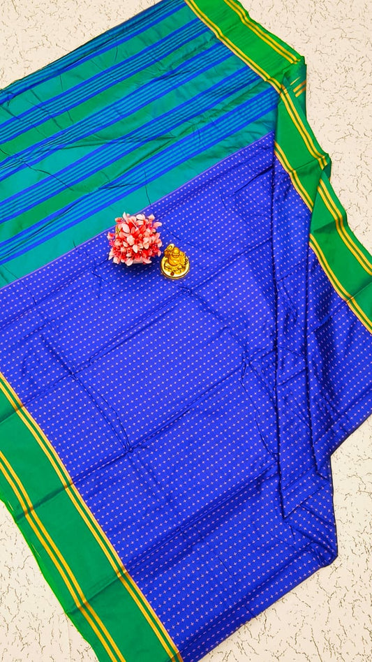 Aarani Soft Silk Saree – Royal Blue with Emerald Green Zari Border