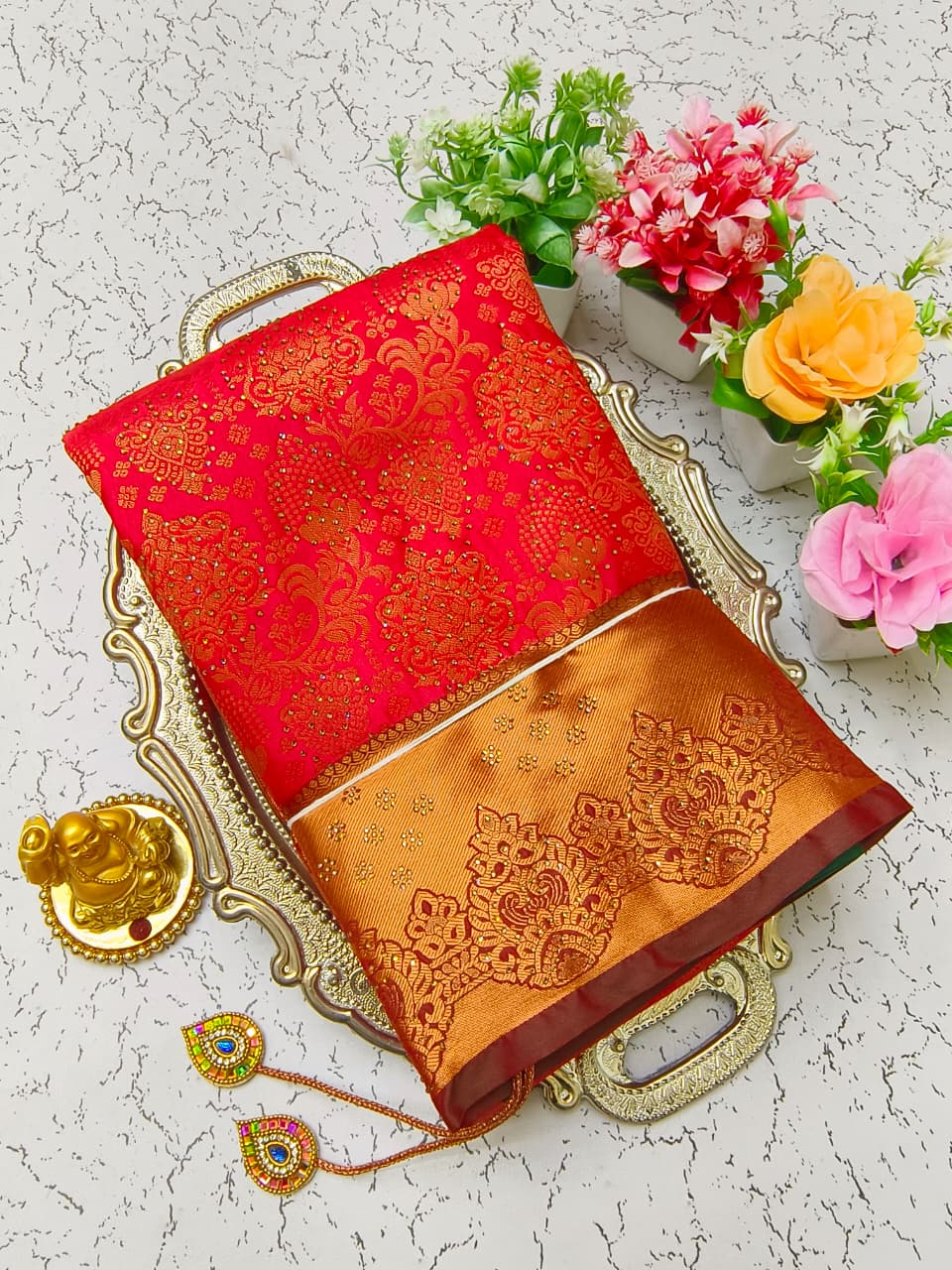 Pure Silk Stone Work Saree | Rich Zari Border I PSSWS17