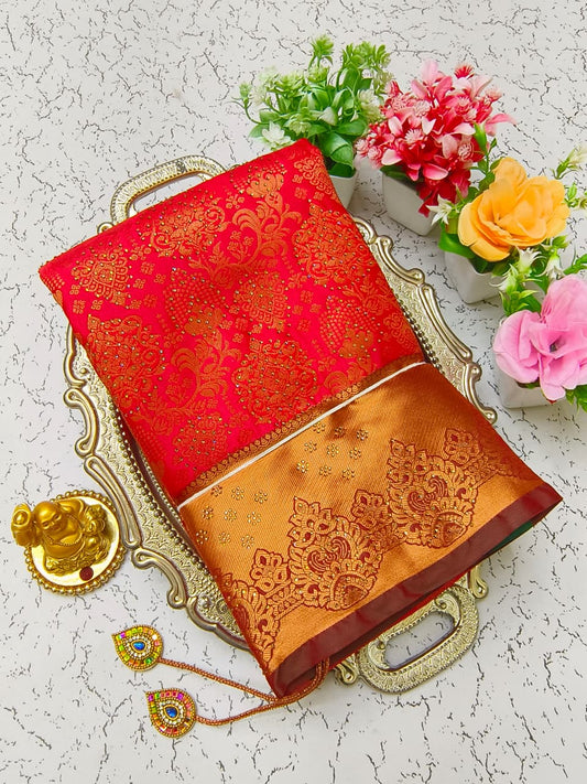Pure Silk Stone Work Saree | Rich Zari Border I PSSWS17
