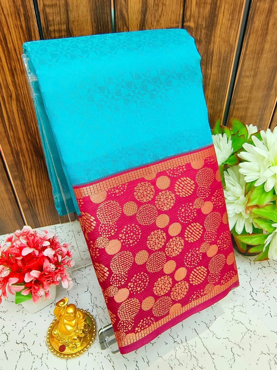Pure Silk Saree | Zari Butta & Emboss Design with Rich Border | Wedding & Festive Wear - PUPLBE01