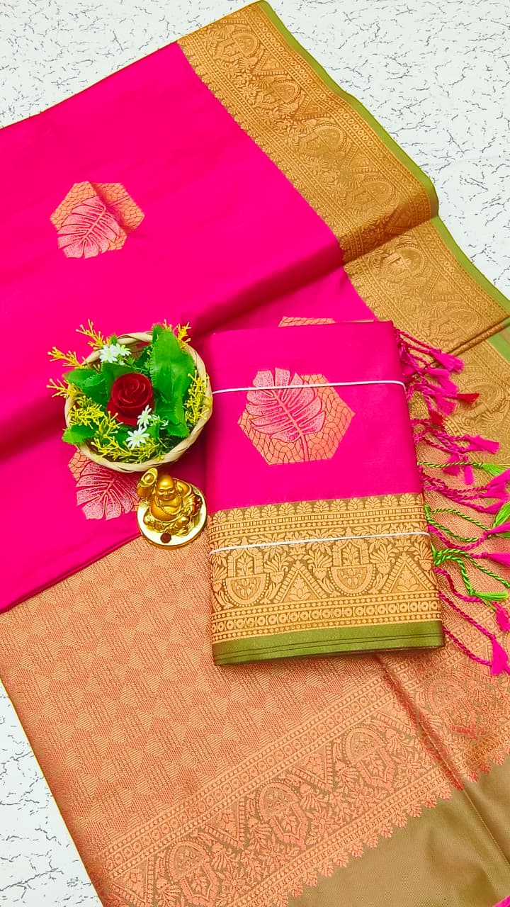 Luxury Meena Soft Silk Saree – Hot Pink / Magenta | LMSSI01