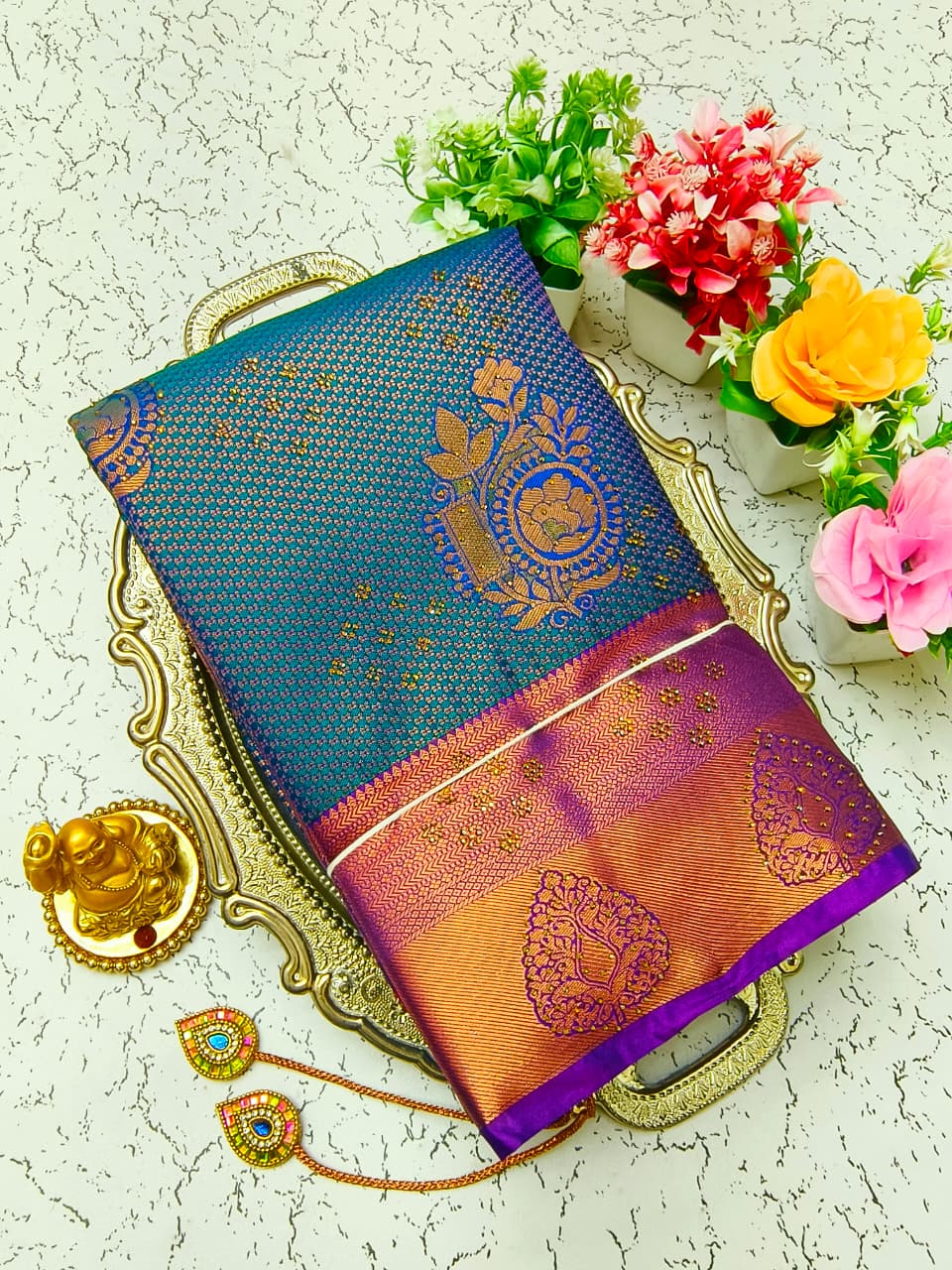 Pure Silk Stone Work Saree | Rich Zari Border I PSSWS14