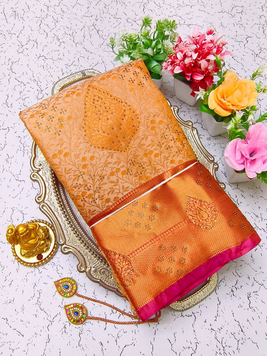 Pure Silk Stone Work Saree | Rich Zari Border I PSSWS12