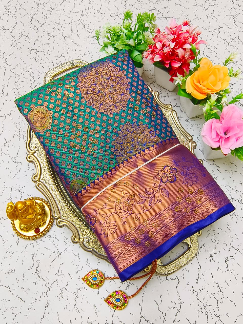 Pure Silk Stone Work Saree | Rich Zari Border I PSSWS02