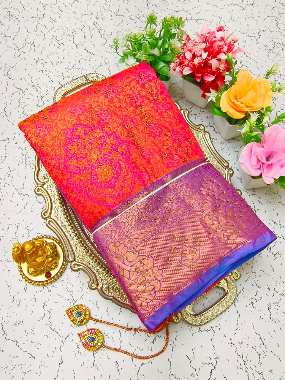 Pure Silk Stone Work Saree | Rich Zari Border I PSSWS06