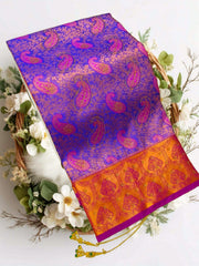 Bridal Stone Work Purple Pink Pure Silk saree with Zari Work, Stone Work, Butta and Jacquard details