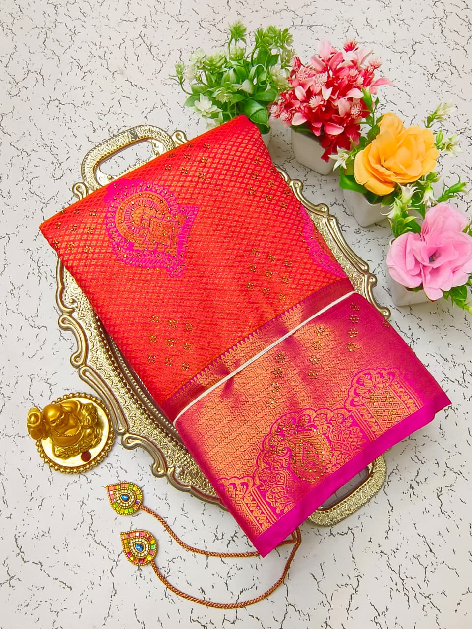 Pure Silk Stone Work Saree | Rich Zari Border I PSSWS09