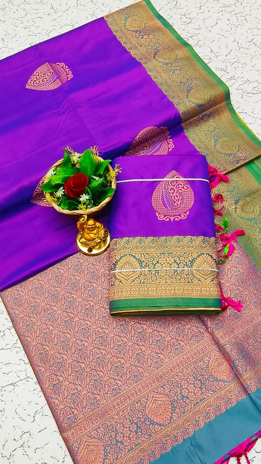 Luxury Meena Soft Silk Saree – Purple / Violet | LMSSI02
