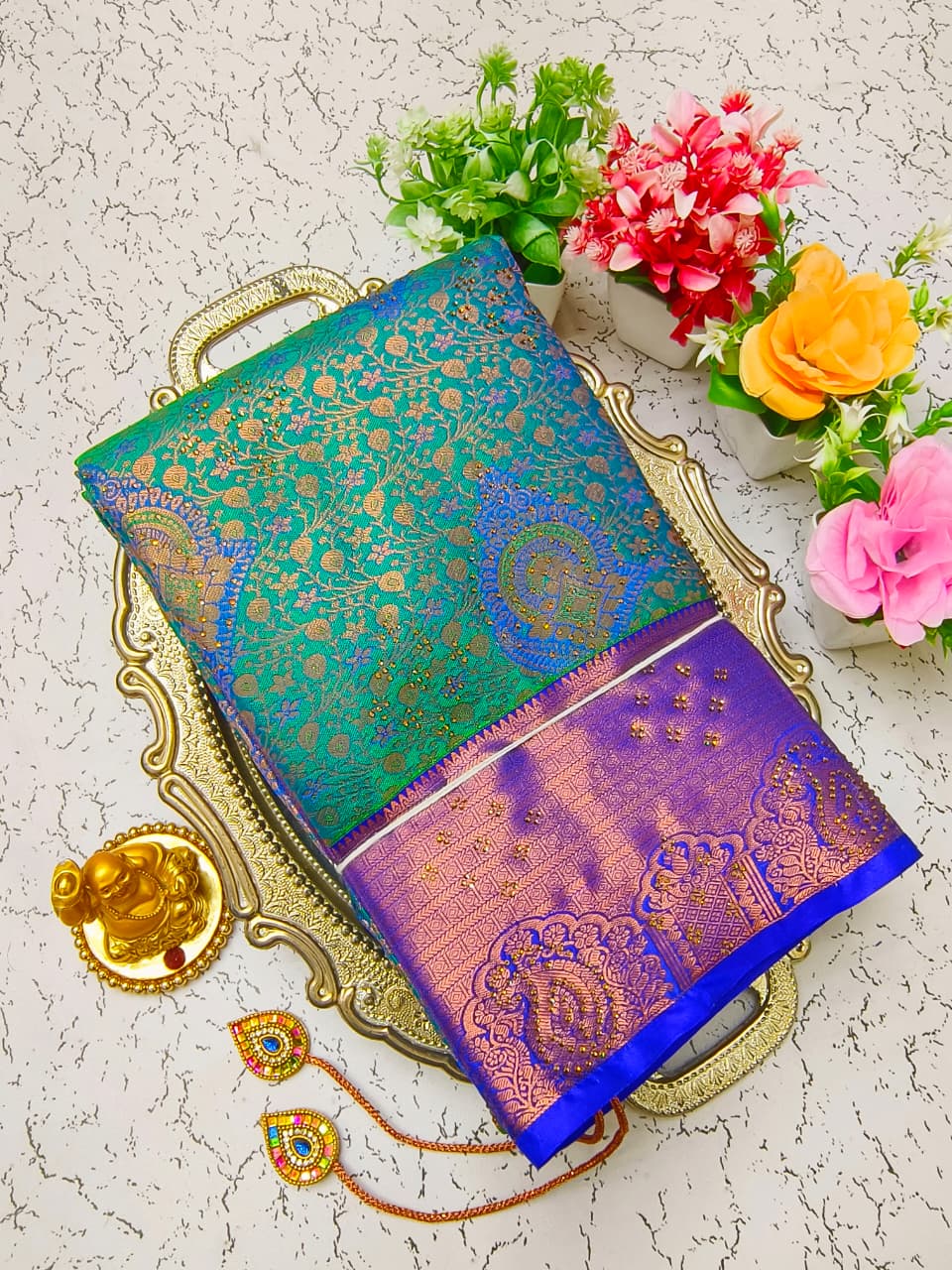 Pure Silk Stone Work Saree | Rich Zari Border I PSSWS07