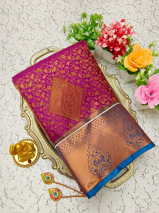 Pure Silk Stone Work Saree | Rich Zari Border I PSSWS26