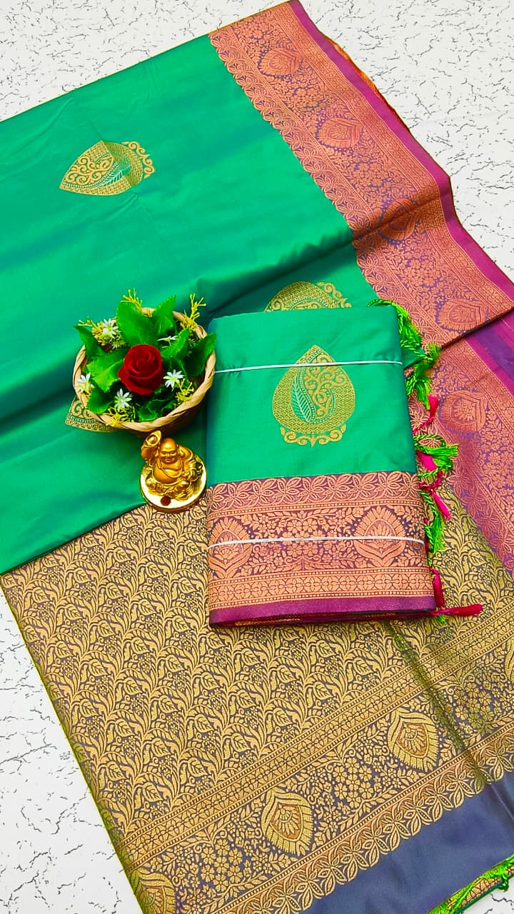 Luxury Meena Soft Silk Saree – Jade / Emerald Green | LMSSI04