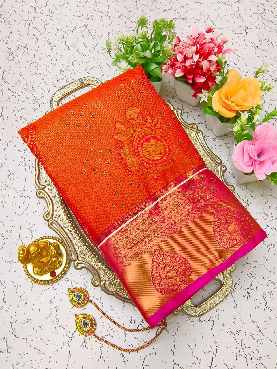 Pure Silk Stone Work Saree | Rich Zari Border I PSSWS16