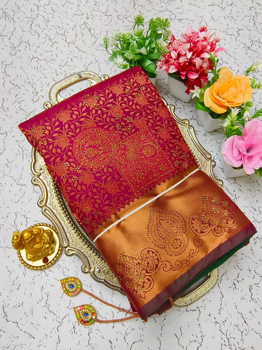 Pure Silk Stone Work Saree | Rich Zari Border I PSSWS10
