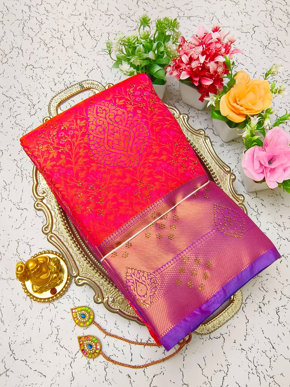 Pure Silk Stone Work Saree | Rich Zari Border I PSSWS15
